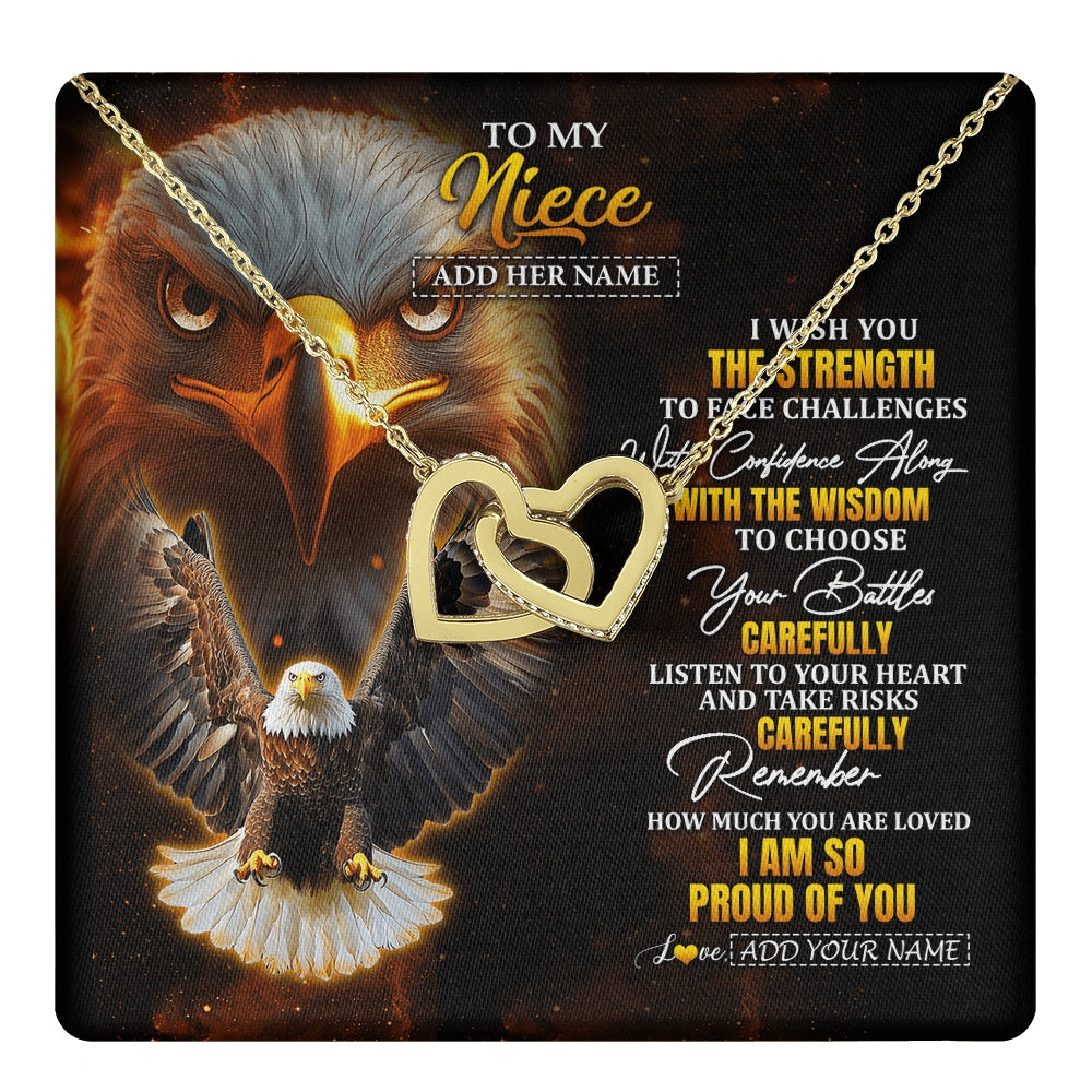 Interlocking Hearts Necklace 18K Yellow Gold Finish | 1 | Personalized To My Niece Gifts Necklace From Aunt Uncle I Wish You The Strength Eagle Niece Birthday Gifts Christmas Graduation Custom Gift Box Message Card | https://teecentury.
