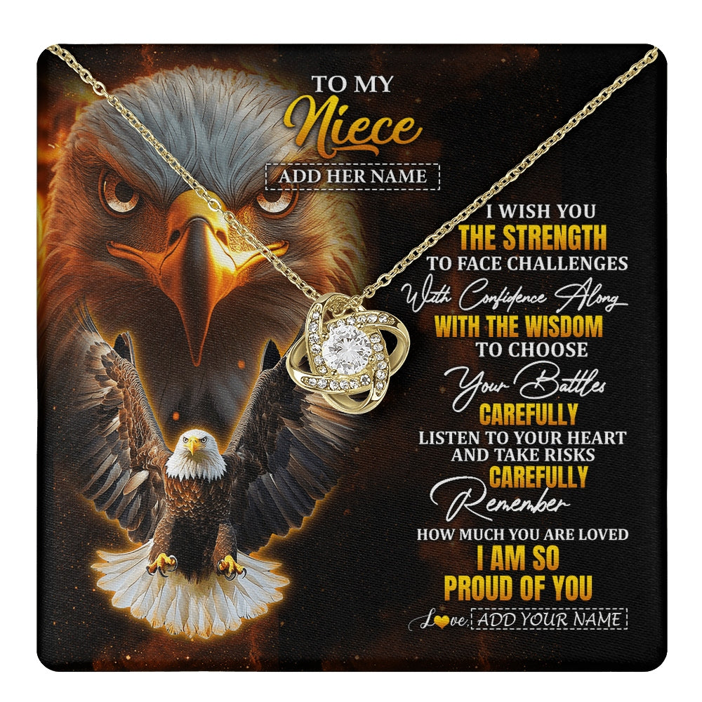 Love Knot Necklace 18K Yellow Gold Finish | 1 | Personalized To My Niece Gifts Necklace From Aunt Uncle I Wish You The Strength Eagle Niece Birthday Gifts Christmas Graduation Custom Gift Box Message Card | https://teecentury.