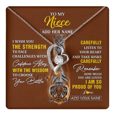 Forever Love Necklace 14K White Gold Finish | 1 | Personalized To My Niece Gifts Necklace From Aunt Uncle I Wish You The Strength Tiger Niece Birthday Gifts Christmas Graduation Custom Gift Box Message Card | https://teecentury.