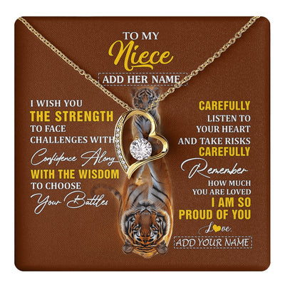 Forever Love Necklace 18K Yellow Gold Finish | 1 | Personalized To My Niece Gifts Necklace From Aunt Uncle I Wish You The Strength Tiger Niece Birthday Gifts Christmas Graduation Custom Gift Box Message Card | https://teecentury.