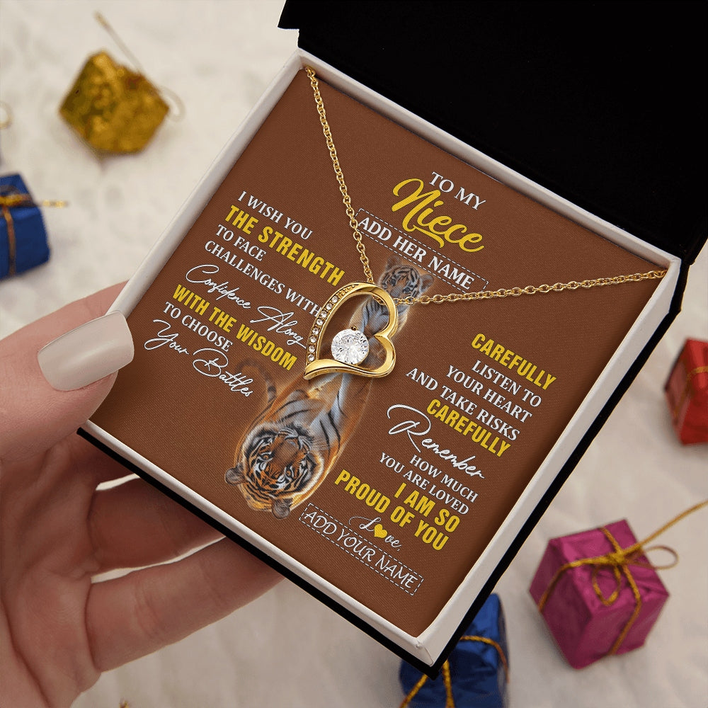 Forever Love Necklace 18K Yellow Gold Finish | 2 | Personalized To My Niece Gifts Necklace From Aunt Uncle I Wish You The Strength Tiger Niece Birthday Gifts Christmas Graduation Custom Gift Box Message Card | https://teecentury.