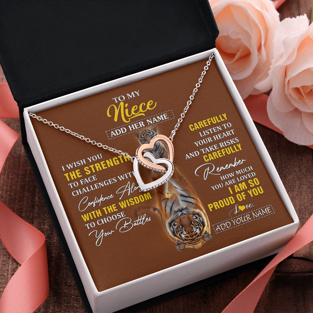 Interlocking Hearts Necklace Stainless Steel & Rose Gold Finish | 2 | Personalized To My Niece Gifts Necklace From Aunt Uncle I Wish You The Strength Tiger Niece Birthday Gifts Christmas Graduation Custom Gift Box Message Card | https://teecentury.