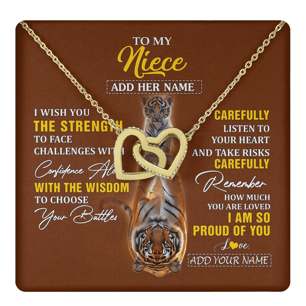 Interlocking Hearts Necklace 18K Yellow Gold Finish | 1 | Personalized To My Niece Gifts Necklace From Aunt Uncle I Wish You The Strength Tiger Niece Birthday Gifts Christmas Graduation Custom Gift Box Message Card | https://teecentury.