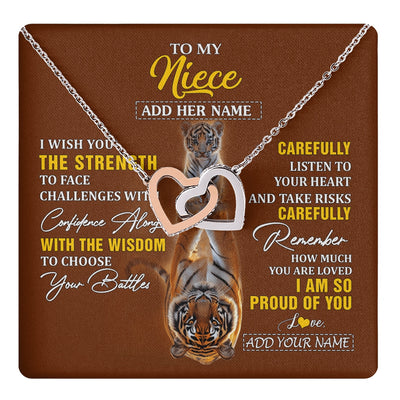 Interlocking Hearts Necklace Stainless Steel & Rose Gold Finish | 1 | Personalized To My Niece Gifts Necklace From Aunt Uncle I Wish You The Strength Tiger Niece Birthday Gifts Christmas Graduation Custom Gift Box Message Card | https://teecentury.