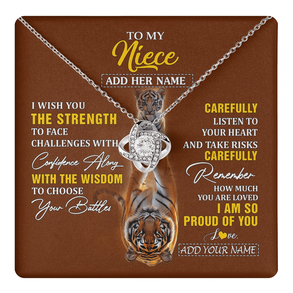 Love Knot Necklace 14K White Gold Finish | 1 | Personalized To My Niece Gifts Necklace From Aunt Uncle I Wish You The Strength Tiger Niece Birthday Gifts Christmas Graduation Custom Gift Box Message Card | https://teecentury.