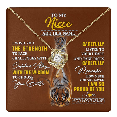 Love Knot Necklace 18K Yellow Gold Finish | 1 | Personalized To My Niece Gifts Necklace From Aunt Uncle I Wish You The Strength Tiger Niece Birthday Gifts Christmas Graduation Custom Gift Box Message Card | https://teecentury.
