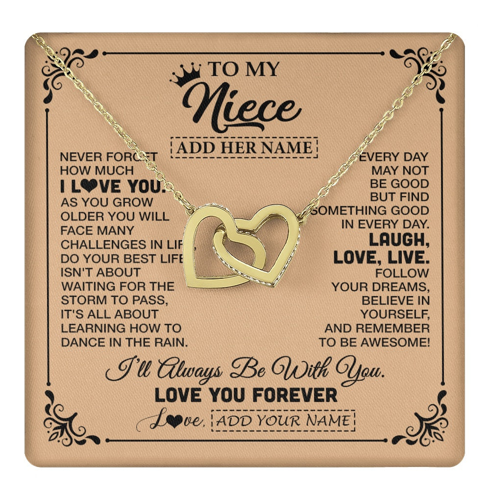 Interlocking Hearts Necklace 18K Yellow Gold Finish | 1 | Personalized To My Niece Gifts Necklace From Aunt Uncle Never Forget How Much I Love You Niece Birthday Gifts Christmas Customized Gift Box Message Card | https://teecentury.