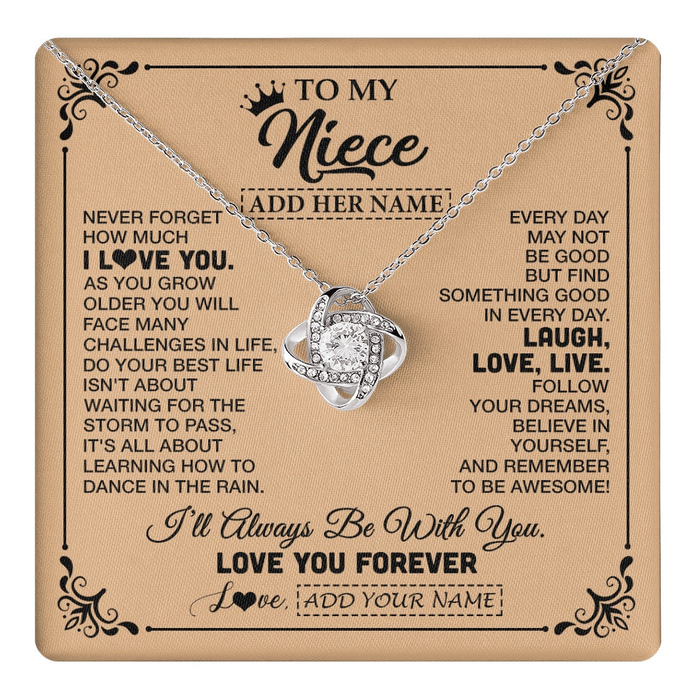 Love Knot Necklace 14K White Gold Finish | 1 | Personalized To My Niece Gifts Necklace From Aunt Uncle Never Forget How Much I Love You Niece Birthday Gifts Christmas Customized Gift Box Message Card | https://teecentury.