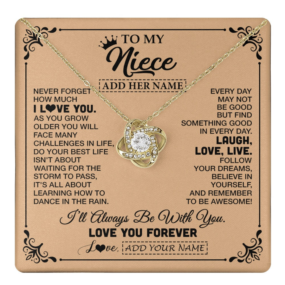 Love Knot Necklace 18K Yellow Gold Finish | 1 | Personalized To My Niece Gifts Necklace From Aunt Uncle Never Forget How Much I Love You Niece Birthday Gifts Christmas Customized Gift Box Message Card | https://teecentury.