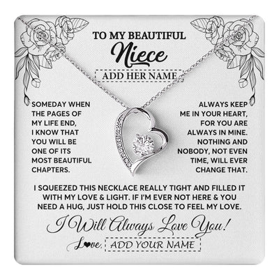 Forever Love Necklace 14K White Gold Finish | 1 | Personalized To My Niece Gifts Necklace From Aunt Uncle Someday When The Pages Birthday Gifts Niece Christmas Graduation Custom Jewelry Gift Box Message Card | https://teecentury.