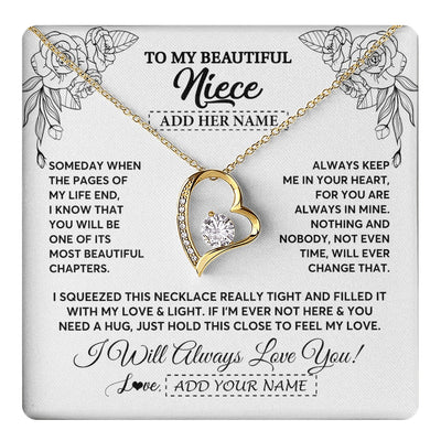 Forever Love Necklace 18K Yellow Gold Finish | 1 | Personalized To My Niece Gifts Necklace From Aunt Uncle Someday When The Pages Birthday Gifts Niece Christmas Graduation Custom Jewelry Gift Box Message Card | https://teecentury.