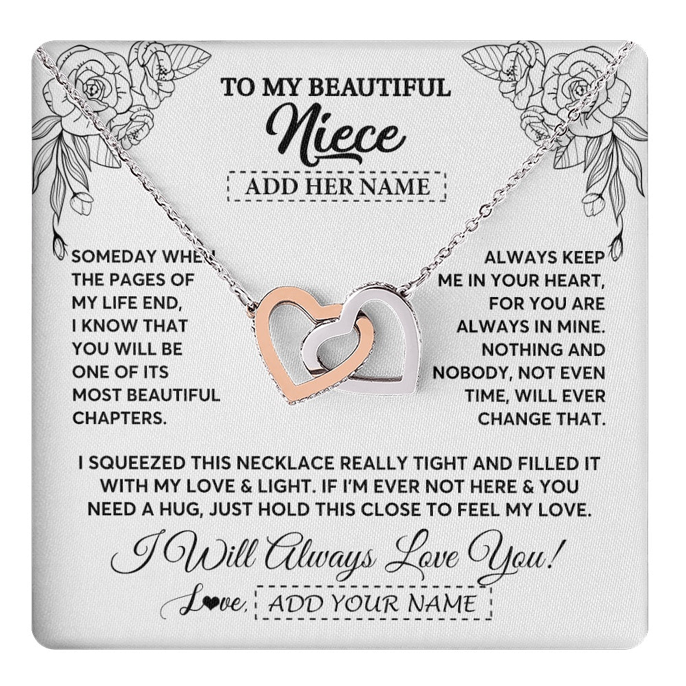 Interlocking Hearts Necklace Stainless Steel & Rose Gold Finish | 1 | Personalized To My Niece Gifts Necklace From Aunt Uncle Someday When The Pages Birthday Gifts Niece Christmas Graduation Custom Jewelry Gift Box Message Card | https://teecentury.