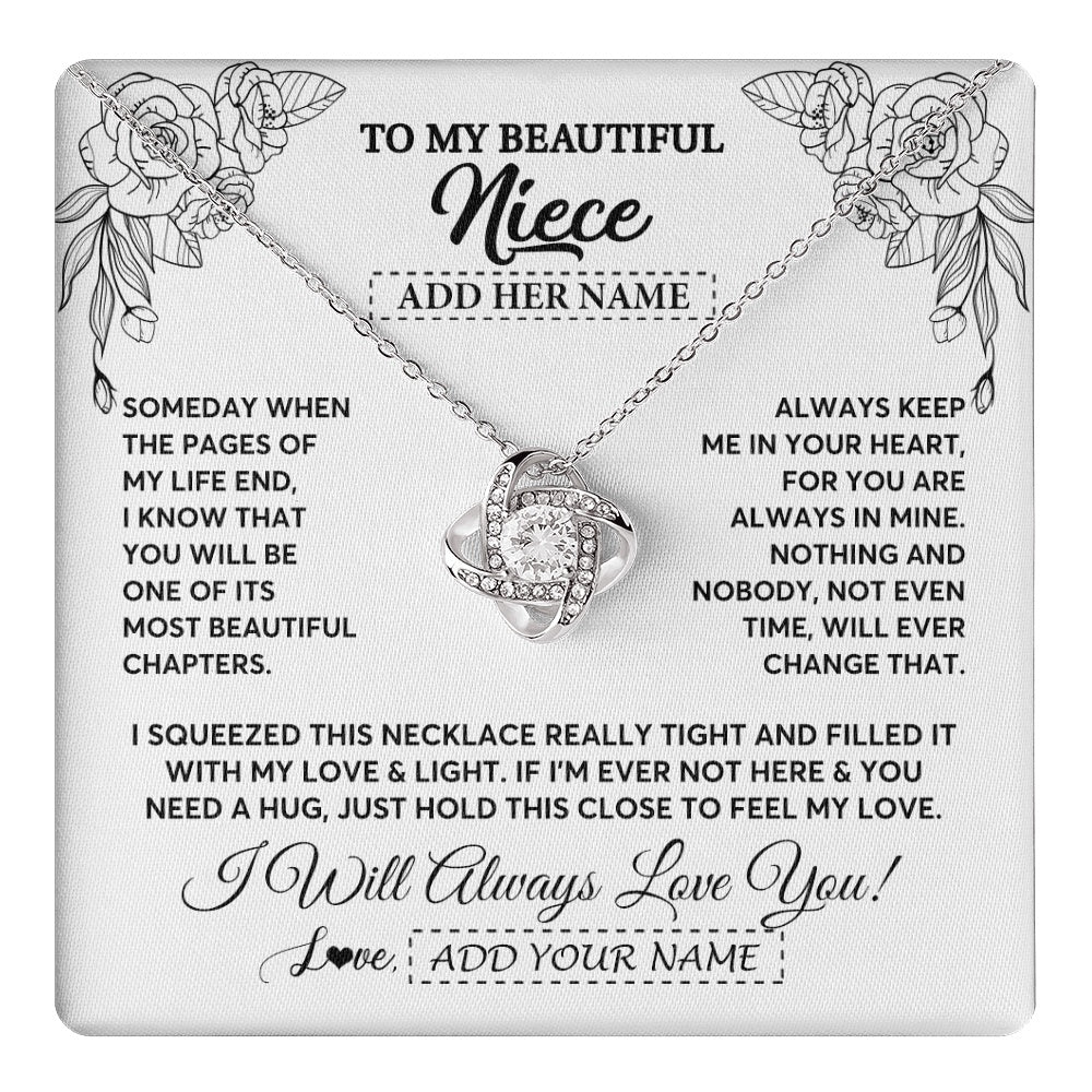 Love Knot Necklace 14K White Gold Finish | 1 | Personalized To My Niece Gifts Necklace From Aunt Uncle Someday When The Pages Birthday Gifts Niece Christmas Graduation Custom Jewelry Gift Box Message Card | https://teecentury.