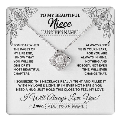 Love Knot Necklace 14K White Gold Finish | 1 | Personalized To My Niece Gifts Necklace From Aunt Uncle Someday When The Pages Birthday Gifts Niece Christmas Graduation Custom Jewelry Gift Box Message Card | https://teecentury.
