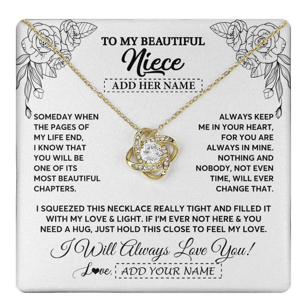 Love Knot Necklace 18K Yellow Gold Finish | 1 | Personalized To My Niece Gifts Necklace From Aunt Uncle Someday When The Pages Birthday Gifts Niece Christmas Graduation Custom Jewelry Gift Box Message Card | https://teecentury.