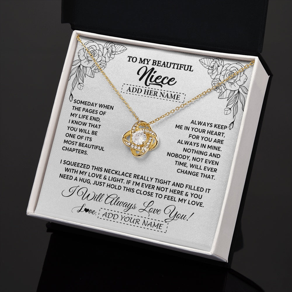Love Knot Necklace 18K Yellow Gold Finish | 2 | Personalized To My Niece Gifts Necklace From Aunt Uncle Someday When The Pages Birthday Gifts Niece Christmas Graduation Custom Jewelry Gift Box Message Card | https://teecentury.
