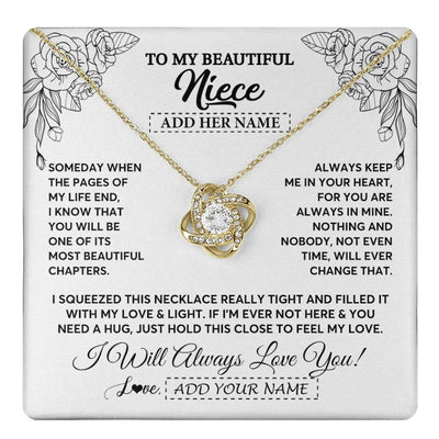 Love Knot Necklace 18K Yellow Gold Finish | 1 | Personalized To My Niece Gifts Necklace From Aunt Uncle Someday When The Pages Birthday Gifts Niece Christmas Graduation Custom Jewelry Gift Box Message Card | https://teecentury.