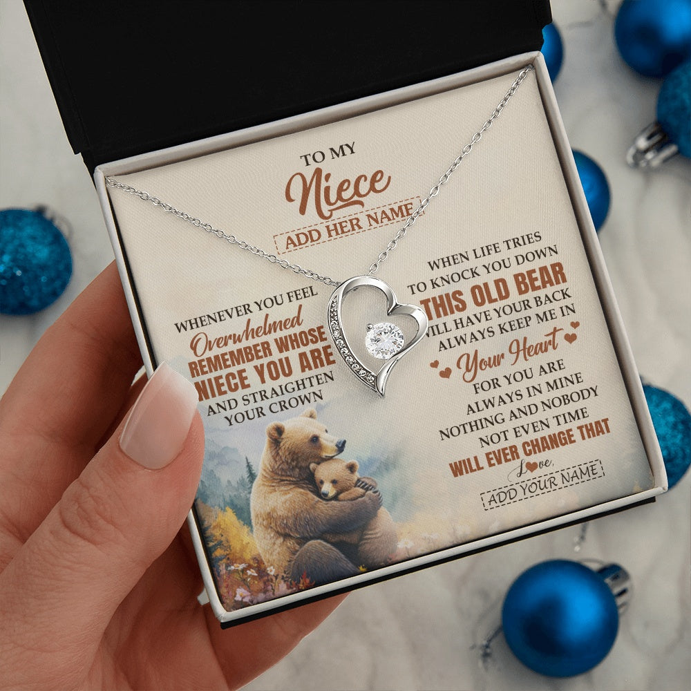 Forever Love Necklace 14K White Gold Finish | 2 | Personalized To My Niece Gifts Necklace From Aunt Uncle Whenever Bear Unique Birthday Gifts For Niece Graduation Christmas Customized Gift Box Message Card | teecentury.myshopify