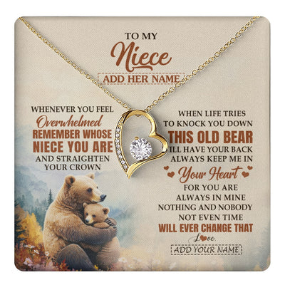 Forever Love Necklace 18K Yellow Gold Finish | 1 | Personalized To My Niece Gifts Necklace From Aunt Uncle Whenever Bear Unique Birthday Gifts For Niece Graduation Christmas Customized Gift Box Message Card | teecentury.myshopify