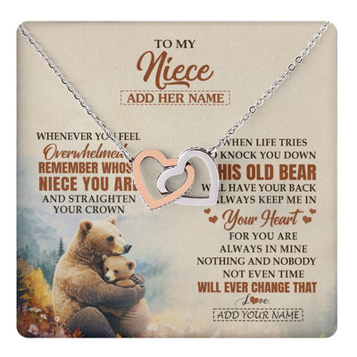 Interlocking Hearts Necklace Stainless Steel & Rose Gold Finish | 1 | Personalized To My Niece Gifts Necklace From Aunt Uncle Whenever Bear Unique Birthday Gifts For Niece Graduation Christmas Customized Gift Box Message Card | teecentury.myshopify