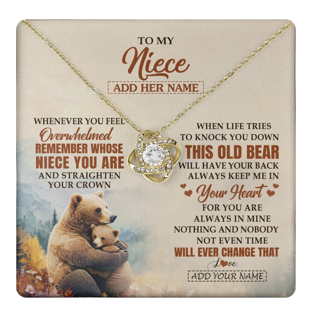 Love Knot Necklace 18K Yellow Gold Finish | 1 | Personalized To My Niece Gifts Necklace From Aunt Uncle Whenever Bear Unique Birthday Gifts For Niece Graduation Christmas Customized Gift Box Message Card | teecentury.myshopify