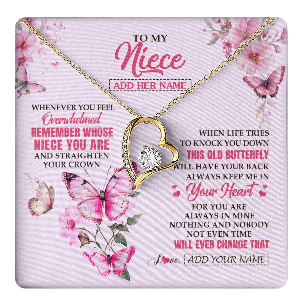 Forever Love Necklace 18K Yellow Gold Finish | 1 | Personalized To My Niece Gifts Necklace From Aunt Uncle Whenever Butterfly Unique Birthday Gifts For Niece Graduation Christmas Custom Gift Box Message Card | teecentury.myshopify