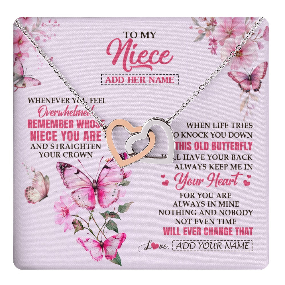 Interlocking Hearts Necklace Stainless Steel & Rose Gold Finish | 1 | Personalized To My Niece Gifts Necklace From Aunt Uncle Whenever Butterfly Unique Birthday Gifts For Niece Graduation Christmas Custom Gift Box Message Card | teecentury.myshopify