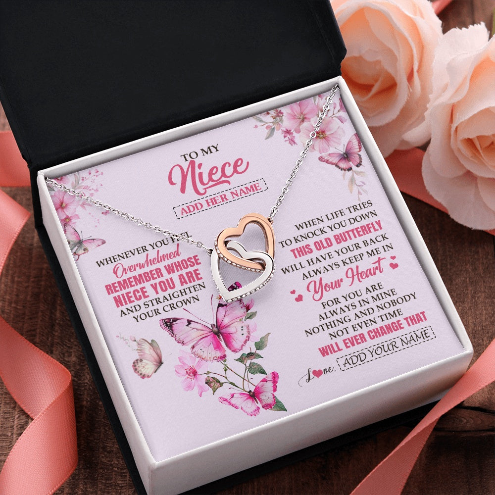 Interlocking Hearts Necklace Stainless Steel & Rose Gold Finish | 2 | Personalized To My Niece Gifts Necklace From Aunt Uncle Whenever Butterfly Unique Birthday Gifts For Niece Graduation Christmas Custom Gift Box Message Card | teecentury.myshopify