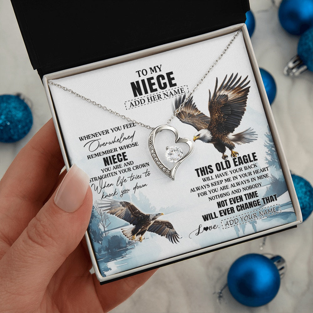 Forever Love Necklace 14K White Gold Finish | 2 | Personalized To My Niece Gifts Necklace From Aunt Uncle Whenever Eagle Unique Birthday Gifts For Niece Christmas Jewelry Custom Keepsake Gift Box Message Card | https://teecentury.
