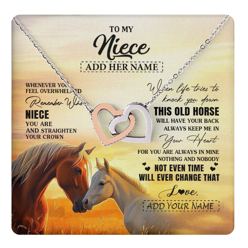 Interlocking Hearts Necklace Stainless Steel & Rose Gold Finish | 1 | Personalized To My Niece Gifts Necklace From Aunt Uncle Whenever Horse Unique Birthday Gifts For Niece Graduation Christmas Customized Gift Box Message Card | teecentury.myshopify