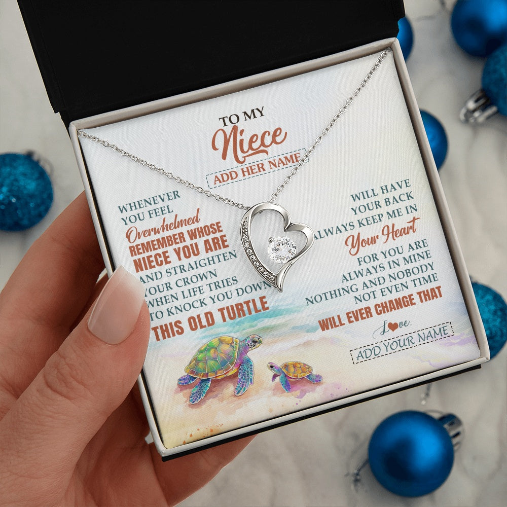 Forever Love Necklace 14K White Gold Finish | 2 | Personalized To My Niece Gifts Necklace From Aunt Uncle Whenever Turtle Unique Birthday Gifts For Niece Graduation Christmas Customized Gift Box Message Card | https://teecentury.