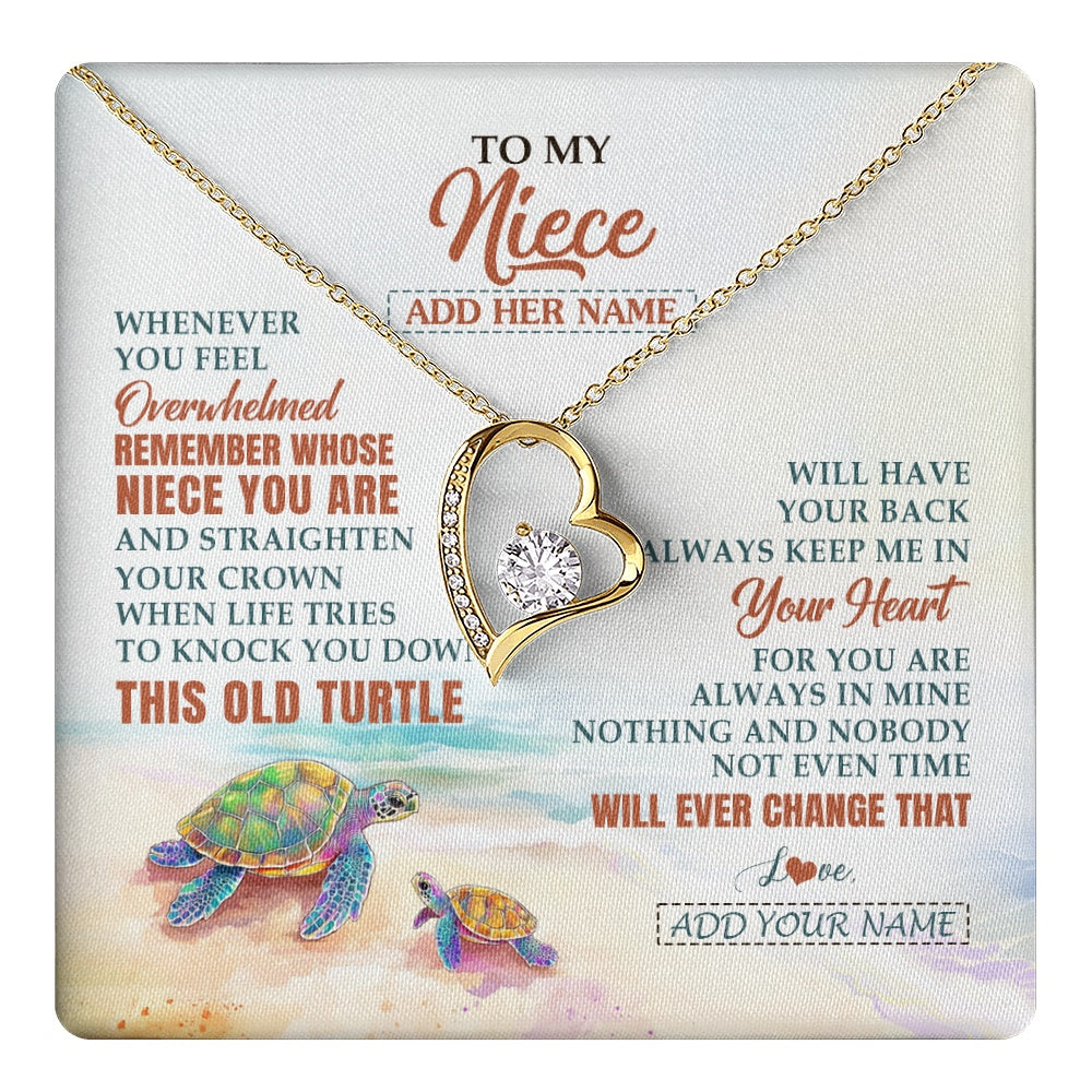 Forever Love Necklace 18K Yellow Gold Finish | 1 | Personalized To My Niece Gifts Necklace From Aunt Uncle Whenever Turtle Unique Birthday Gifts For Niece Graduation Christmas Customized Gift Box Message Card | https://teecentury.