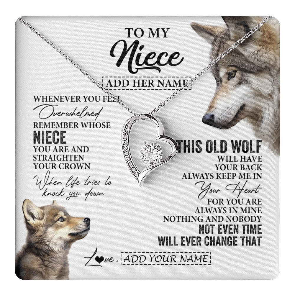 Forever Love Necklace 14K White Gold Finish | 1 | Personalized To My Niece Gifts Necklace From Aunt Uncle Whenever Wolf Unique Birthday Gifts For Niece Graduation Christmas Custom Gift Box Message Card | https://teecentury.
