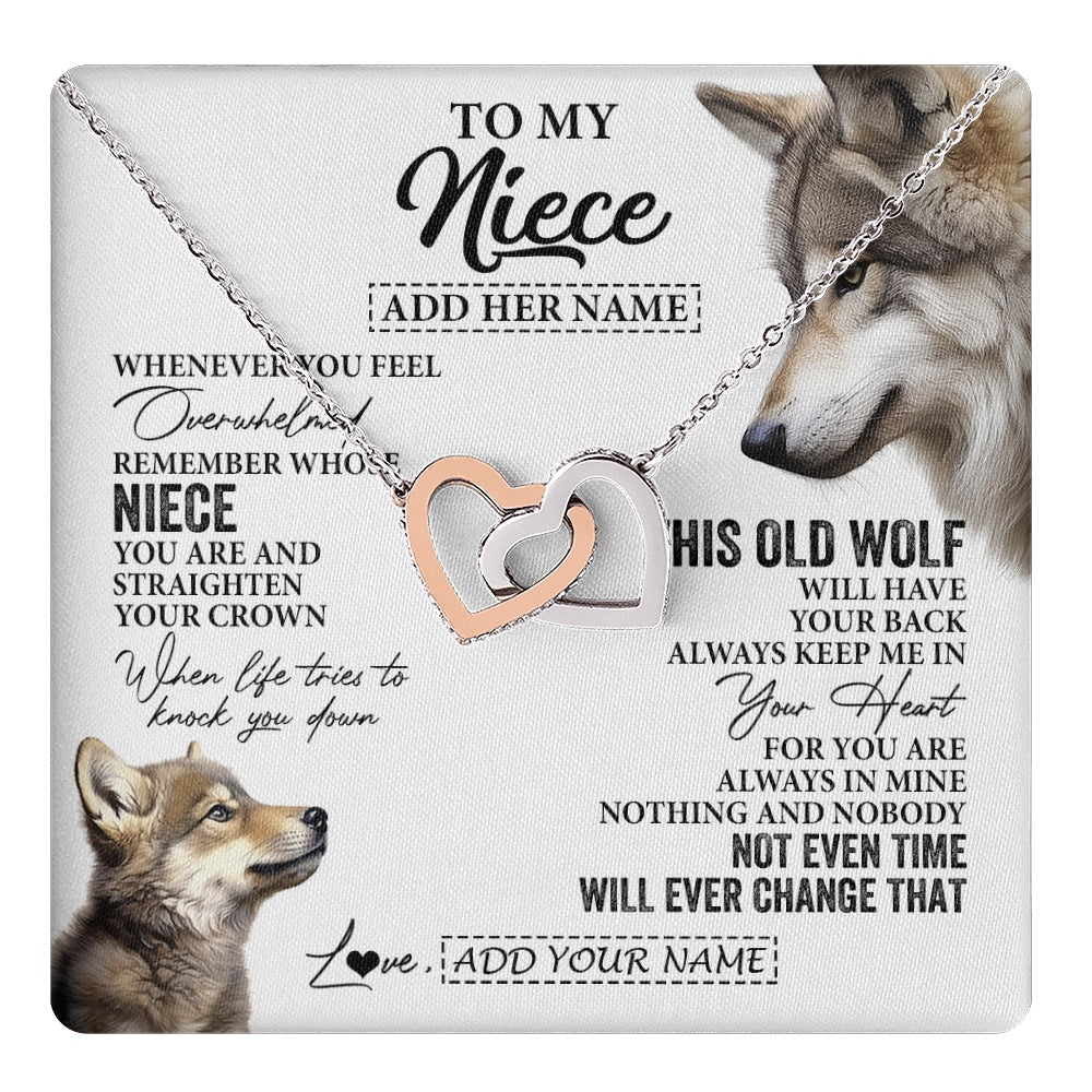 Interlocking Hearts Necklace Stainless Steel & Rose Gold Finish | 1 | Personalized To My Niece Gifts Necklace From Aunt Uncle Whenever Wolf Unique Birthday Gifts For Niece Graduation Christmas Custom Gift Box Message Card | https://teecentury.