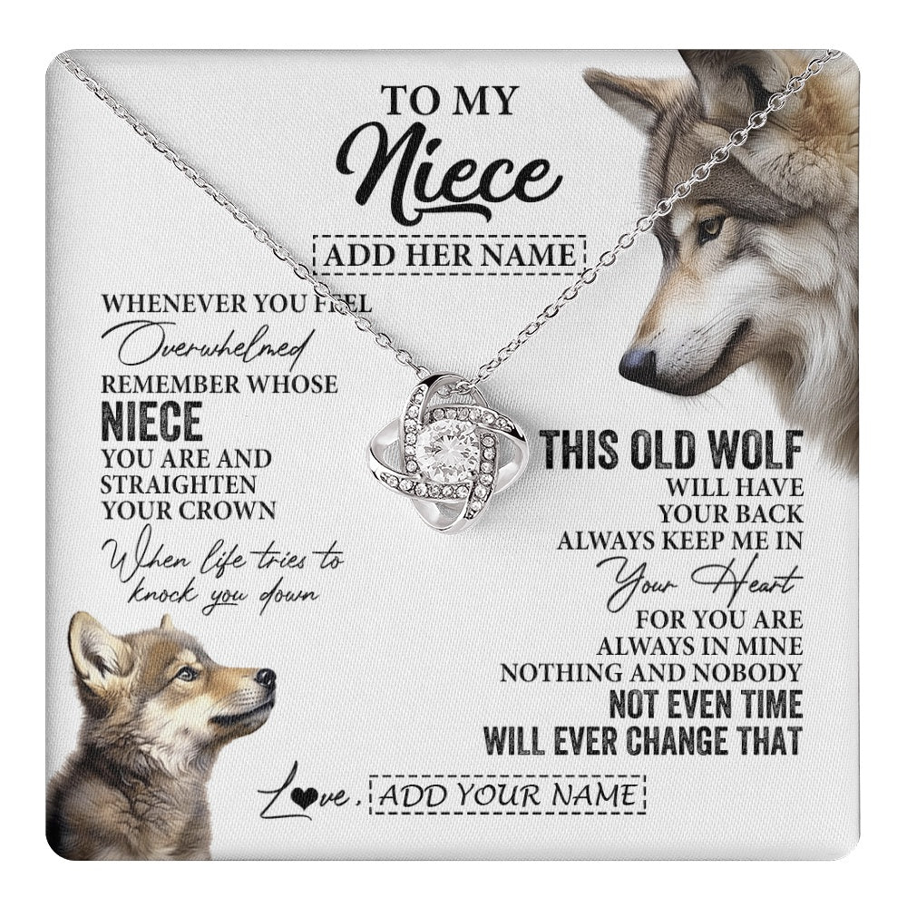 Love Knot Necklace 14K White Gold Finish | 1 | Personalized To My Niece Gifts Necklace From Aunt Uncle Whenever Wolf Unique Birthday Gifts For Niece Graduation Christmas Custom Gift Box Message Card | https://teecentury.