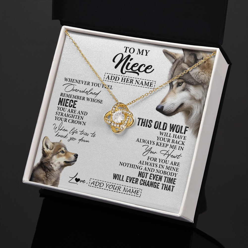 Love Knot Necklace 18K Yellow Gold Finish | 2 | Personalized To My Niece Gifts Necklace From Aunt Uncle Whenever Wolf Unique Birthday Gifts For Niece Graduation Christmas Custom Gift Box Message Card | https://teecentury.