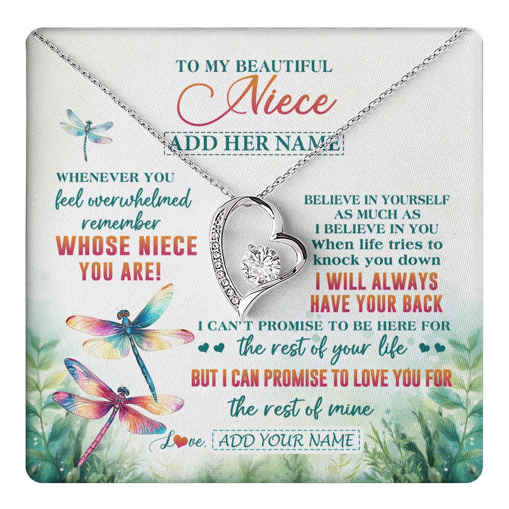Forever Love Necklace 14K White Gold Finish | 1 | Personalized To My Niece Gifts Necklace From Aunt Uncle Whenever You Feel Dragonfly Niece Birthday Gifts Graduation Christmas Custom Gift Box Message Card | https://teecentury.