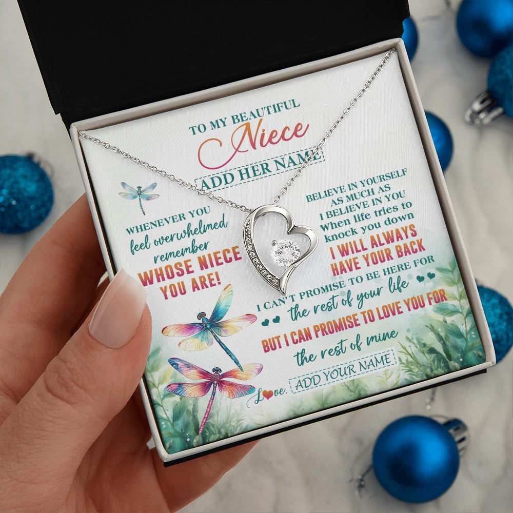 Forever Love Necklace 14K White Gold Finish | 2 | Personalized To My Niece Gifts Necklace From Aunt Uncle Whenever You Feel Dragonfly Niece Birthday Gifts Graduation Christmas Custom Gift Box Message Card | https://teecentury.