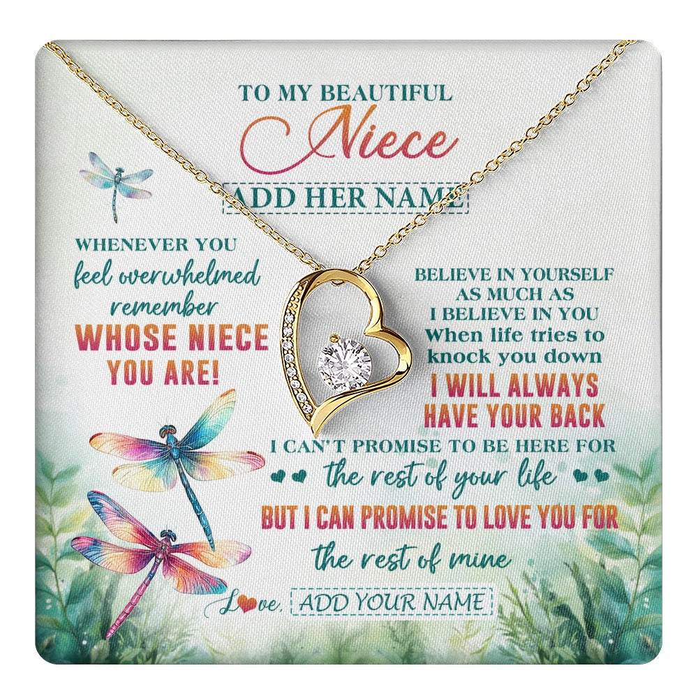 Forever Love Necklace 18K Yellow Gold Finish | 1 | Personalized To My Niece Gifts Necklace From Aunt Uncle Whenever You Feel Dragonfly Niece Birthday Gifts Graduation Christmas Custom Gift Box Message Card | https://teecentury.