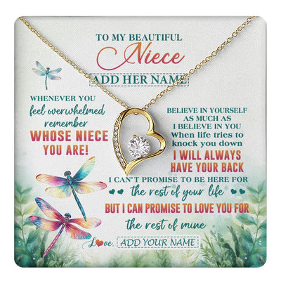 Forever Love Necklace 18K Yellow Gold Finish | 1 | Personalized To My Niece Gifts Necklace From Aunt Uncle Whenever You Feel Dragonfly Niece Birthday Gifts Graduation Christmas Custom Gift Box Message Card | https://teecentury.