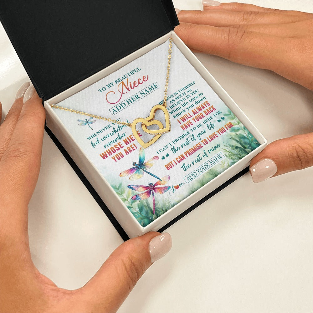 Interlocking Hearts Necklace 18K Yellow Gold Finish | 2 | Personalized To My Niece Gifts Necklace From Aunt Uncle Whenever You Feel Dragonfly Niece Birthday Gifts Graduation Christmas Custom Gift Box Message Card | https://teecentury.