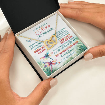 Interlocking Hearts Necklace 18K Yellow Gold Finish | 2 | Personalized To My Niece Gifts Necklace From Aunt Uncle Whenever You Feel Dragonfly Niece Birthday Gifts Graduation Christmas Custom Gift Box Message Card | https://teecentury.