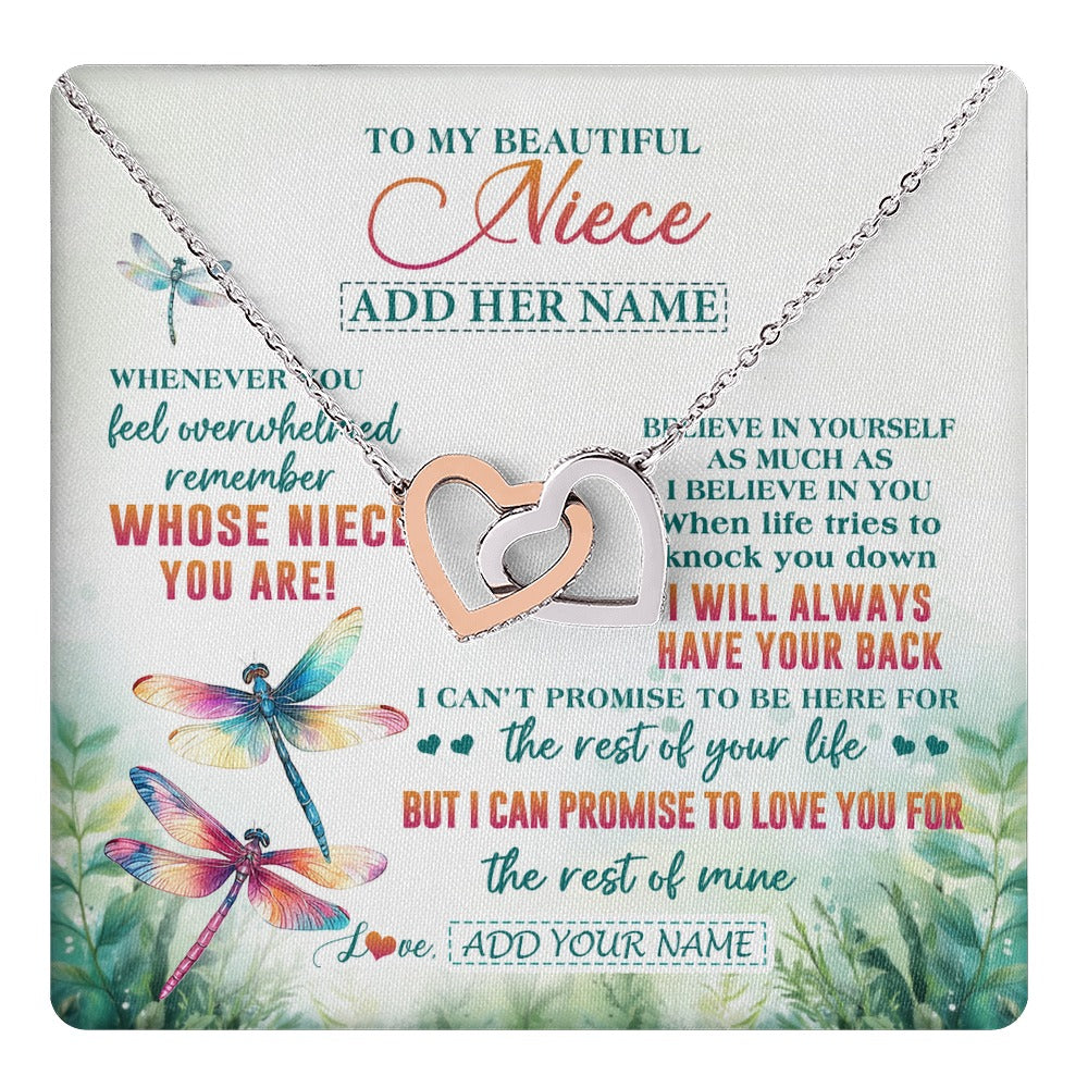 Interlocking Hearts Necklace Stainless Steel & Rose Gold Finish | 1 | Personalized To My Niece Gifts Necklace From Aunt Uncle Whenever You Feel Dragonfly Niece Birthday Gifts Graduation Christmas Custom Gift Box Message Card | https://teecentury.