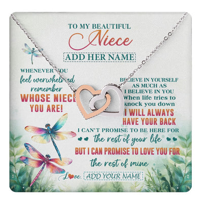 Interlocking Hearts Necklace Stainless Steel & Rose Gold Finish | 1 | Personalized To My Niece Gifts Necklace From Aunt Uncle Whenever You Feel Dragonfly Niece Birthday Gifts Graduation Christmas Custom Gift Box Message Card | https://teecentury.