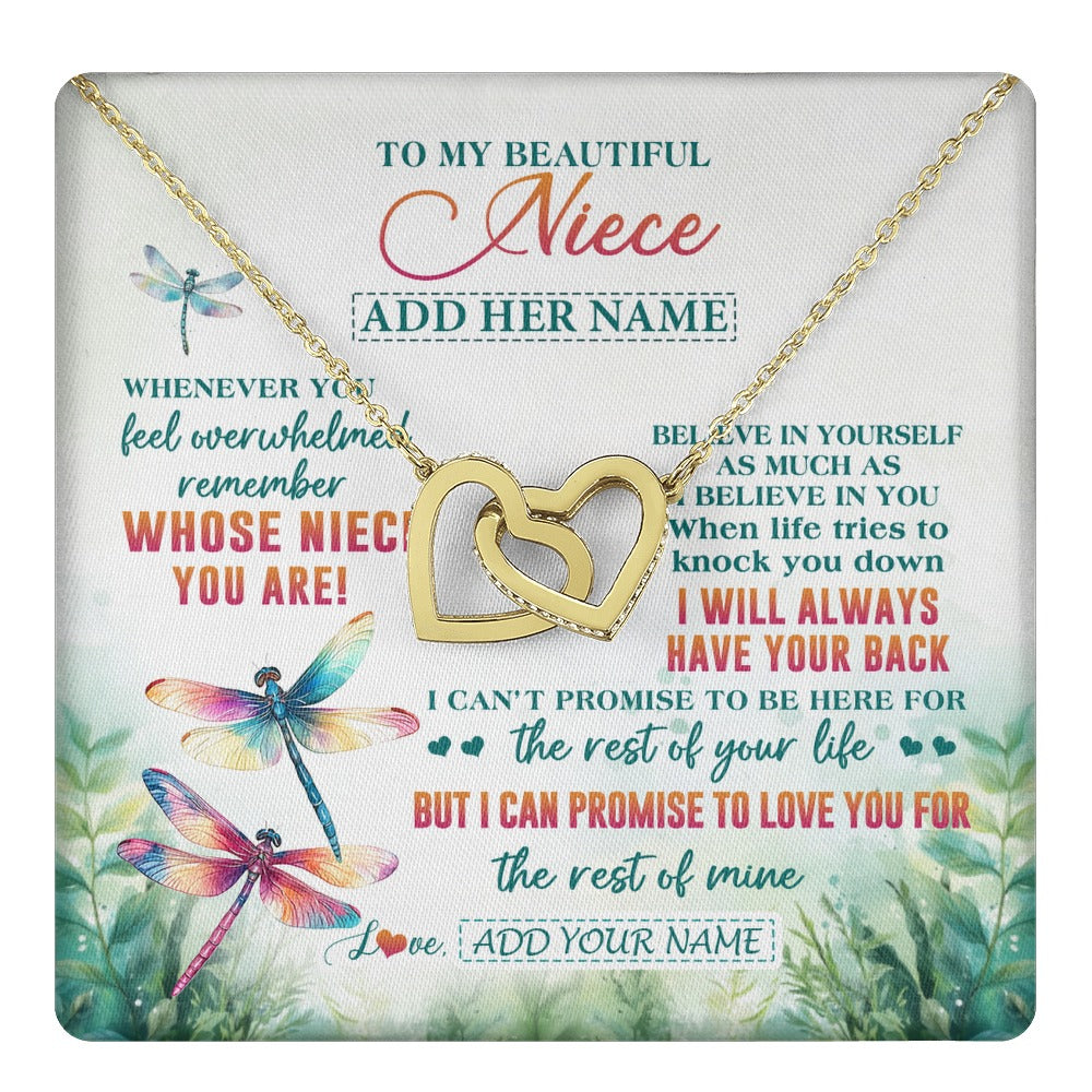Interlocking Hearts Necklace 18K Yellow Gold Finish | 1 | Personalized To My Niece Gifts Necklace From Aunt Uncle Whenever You Feel Dragonfly Niece Birthday Gifts Graduation Christmas Custom Gift Box Message Card | https://teecentury.