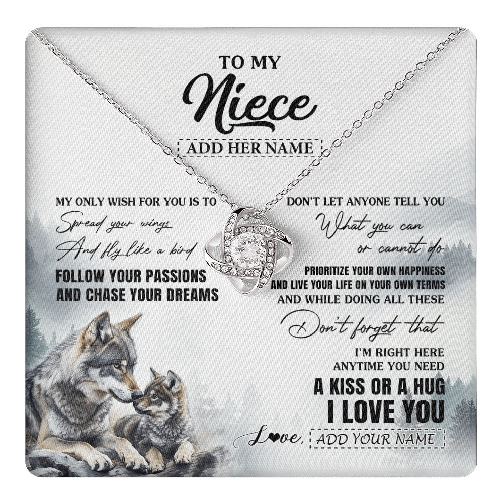 Love Knot Necklace 14K White Gold Finish | 1 | Personalized To My Niece Gifts Necklace From Aunt Uncle Wolf My Only Wish For You Niece Birthday Gifts Graduation Christmas Customized Gift Box Message Card | https://teecentury.