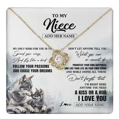 Love Knot Necklace 18K Yellow Gold Finish | 1 | Personalized To My Niece Gifts Necklace From Aunt Uncle Wolf My Only Wish For You Niece Birthday Gifts Graduation Christmas Customized Gift Box Message Card | https://teecentury.