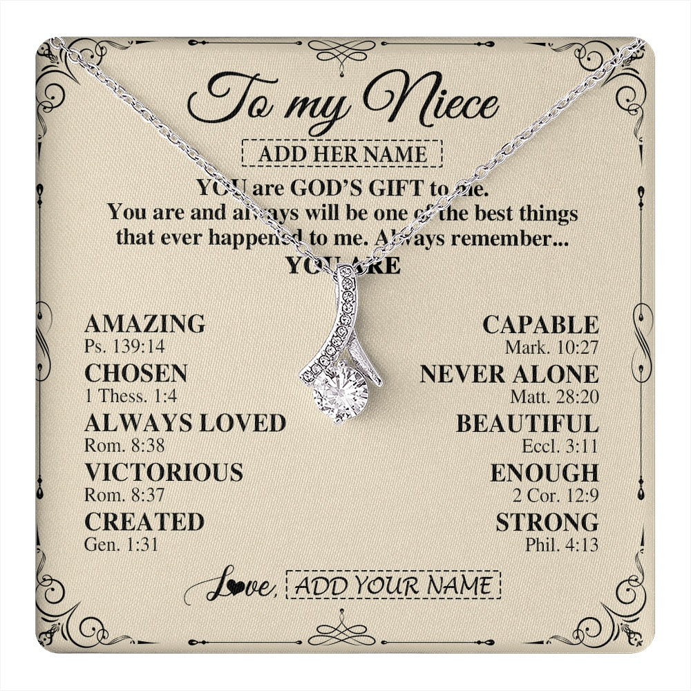 Alluring Beauty Necklace 14K White Gold Finish | 1 | Personalized To My Niece Gifts Necklace From Aunt Uncle You Are God's Gift To Me Aunt Niece Birthday Gifts Christmas Christian Custom Gift Box Message Card | https://teecentury.