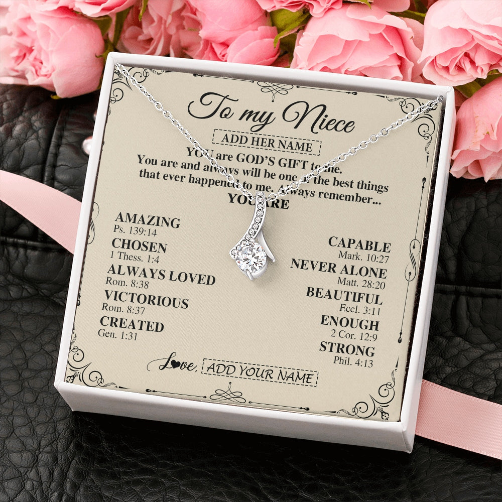 Alluring Beauty Necklace 14K White Gold Finish | 2 | Personalized To My Niece Gifts Necklace From Aunt Uncle You Are God's Gift To Me Aunt Niece Birthday Gifts Christmas Christian Custom Gift Box Message Card | https://teecentury.