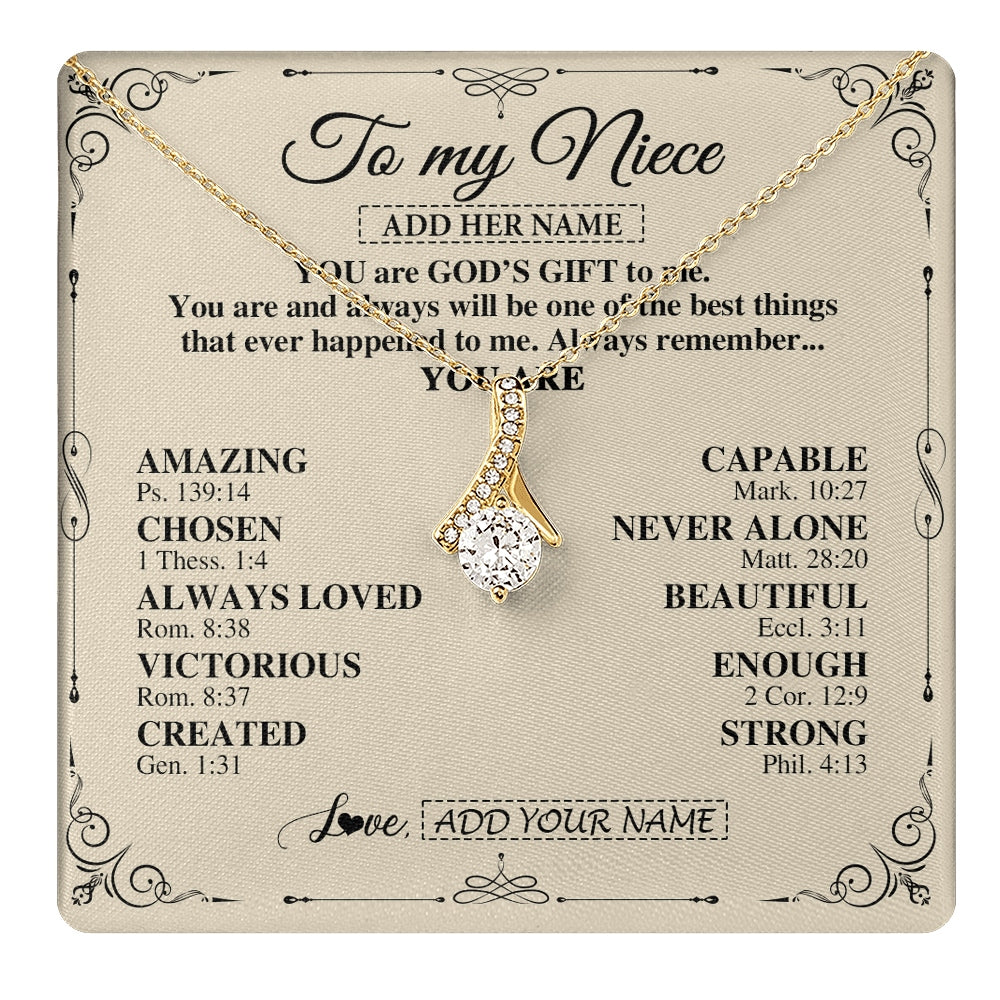 Alluring Beauty Necklace 18K Yellow Gold Finish | 1 | Personalized To My Niece Gifts Necklace From Aunt Uncle You Are God's Gift To Me Aunt Niece Birthday Gifts Christmas Christian Custom Gift Box Message Card | https://teecentury.